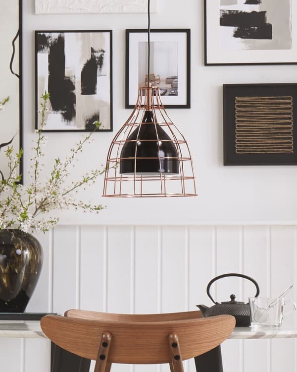 Hængende Loftlampe Sort Metal 121 cm Pendel Kobber Burskærm Industrielt Design