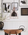 Miniatyrbillede 4 af 9: Hængende Loftlampe Sort Metal 121 cm Pendel Kobber Burskærm Industrielt Design
