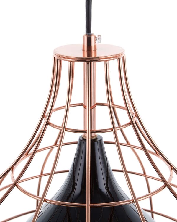 Hængende Loftlampe Sort Metal 121 cm Pendel Kobber Burskærm Industrielt Design
