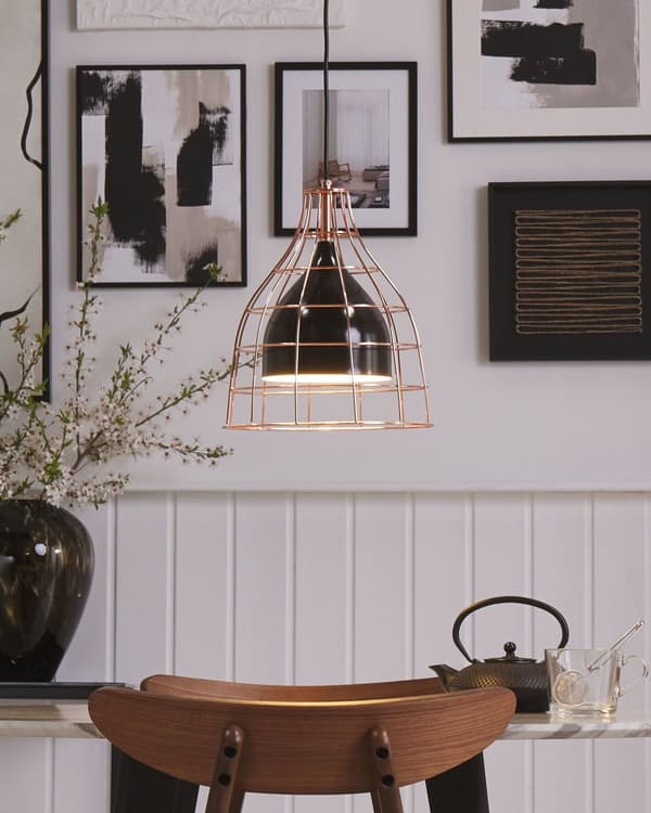Hængende Loftlampe Sort Metal 121 cm Pendel Kobber Burskærm Industrielt Design