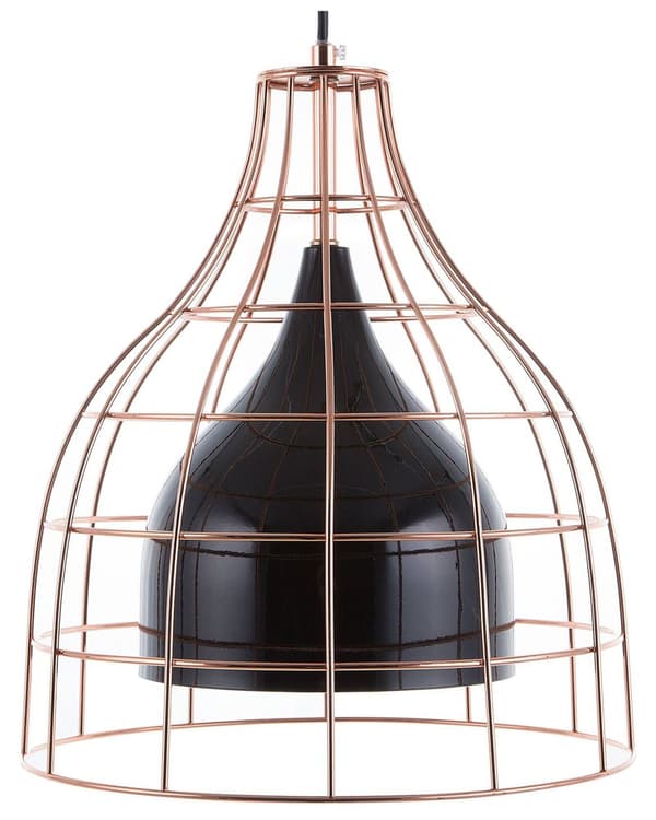 Hængende Loftlampe Sort Metal 121 cm Pendel Kobber Burskærm Industrielt Design