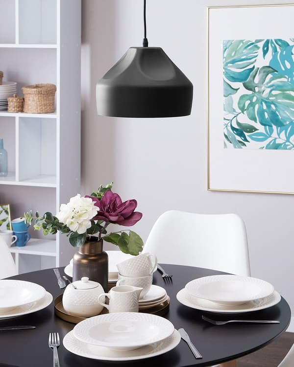 Pendel Lampe Sort Metal ø 22 x 118 cm Dekorativ Spisebordslampe Industriel Design Køkken Loftslampe Stue Tilbehør Indretning Hængelampe