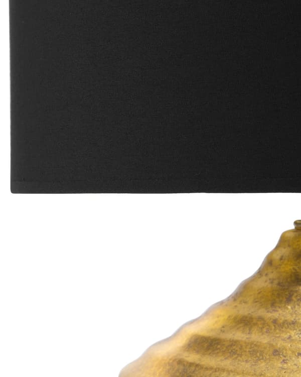Bordlampe Guld Keramik 42H cm Sort Skærm Ribbet Fod Moderne Stil