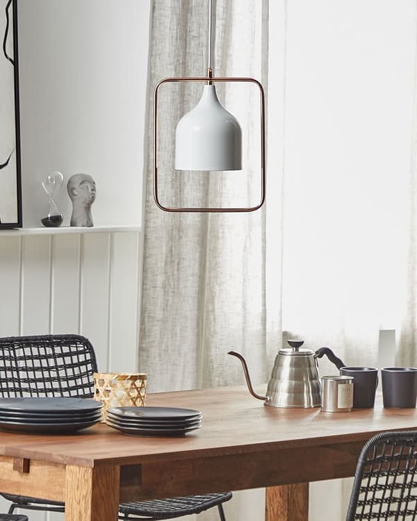 Loftlampe Hvid Metal 121 cm Pendel Kobber Ramme Industrielt Design