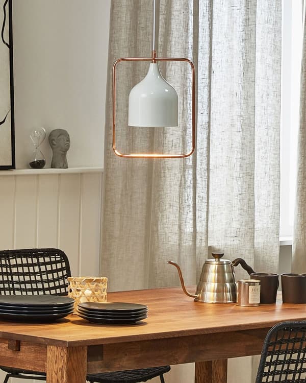 Loftlampe Hvid Metal 121 cm Pendel Kobber Ramme Industrielt Design