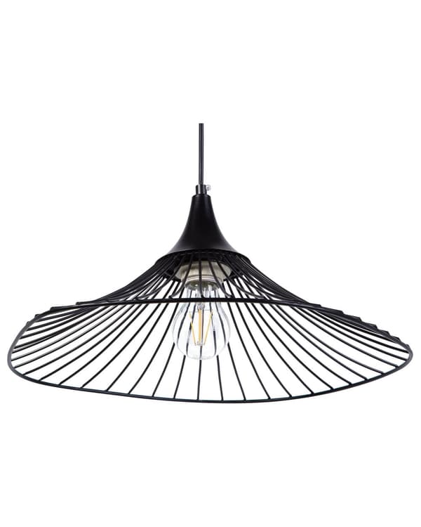 Pendel Lampe Sort Metal ø 40 x 128 cm Dekorativ Hængelampe Kegle Lampeskærm Åben Struktur Industrielt Design Spisebordslampe til Køkken