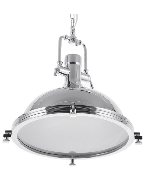 Pendel Lampe Sølv og Glas Metal ø 38 x 94 cm Dekorativ Hængelampe Industriel Armatur stil Spisebordslampe til Køkkenet Stue Design Tilbehør