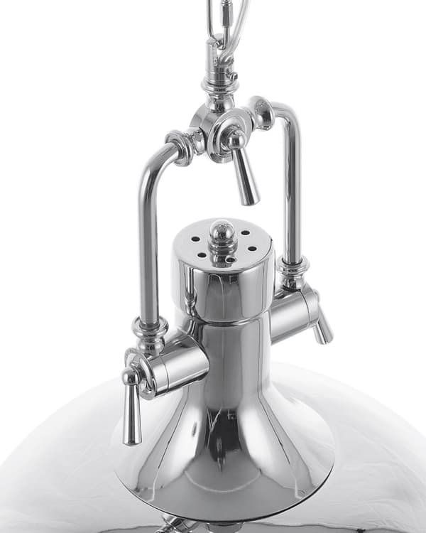 Pendel Lampe Sølv og Glas Metal ø 38 x 94 cm Dekorativ Hængelampe Industriel Armatur stil Spisebordslampe til Køkkenet Stue Design Tilbehør