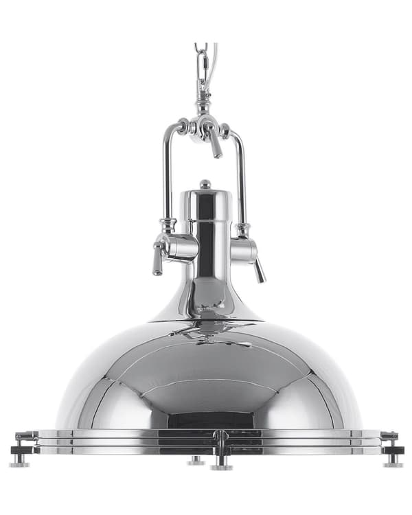 Pendel Lampe Sølv og Glas Metal ø 38 x 94 cm Dekorativ Hængelampe Industriel Armatur stil Spisebordslampe til Køkkenet Stue Design Tilbehør