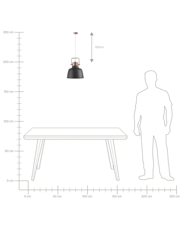 Pendel Lampe Grafitgrå Kobber Metal ø 22 x 179 cm Dekorativ Hængelampe med Klokkeformet Lampeskærm Industrielt Design Spisebordslampe