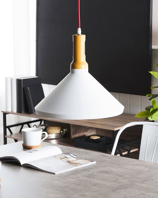 Pendel Lampe Hvid Guld Metal ø 33 x 158 cm Dekorativ Hængelampe Industriel Lampeskærm Moderne Spisebordslampe Design Køkken Skandinavisk