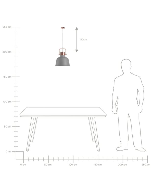 Pendel Lampe Grå Kobber Metal ø 22 x 179 cm Dekorativ Hængelampe med Klokkeformet Lampeskærm Industrielt Design Spisebordslampe