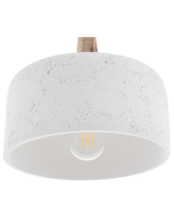 Pendel Lampe Hvid Gips og Lyst Træ 114 x 24 cm Lille Rund Distressed Knitre Effekt Skærm Moderne Køkken Stue Design Tilbehør
