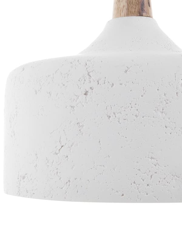 Pendel Lampe Hvid Gips og Lyst Træ 114 x 24 cm Lille Rund Distressed Knitre Effekt Skærm Moderne Køkken Stue Design Tilbehør