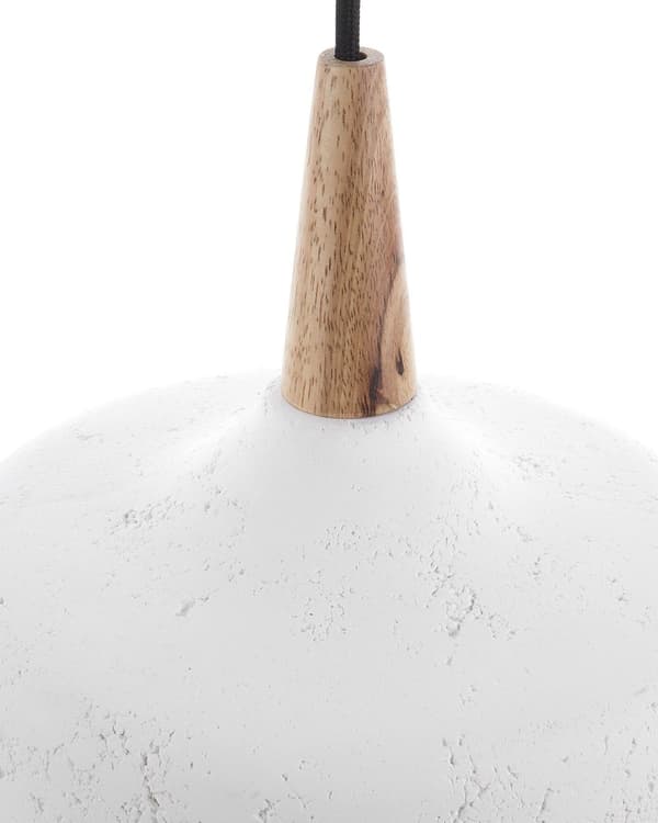 Pendel Lampe Hvid Gips og Lyst Træ 114 x 24 cm Lille Rund Distressed Knitre Effekt Skærm Moderne Køkken Stue Design Tilbehør