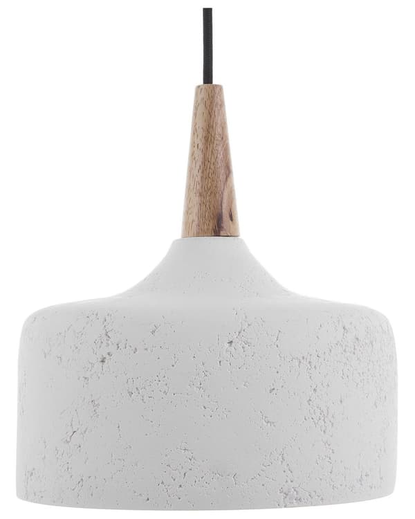 Pendel Lampe Hvid Gips og Lyst Træ 114 x 24 cm Lille Rund Distressed Knitre Effekt Skærm Moderne Køkken Stue Design Tilbehør
