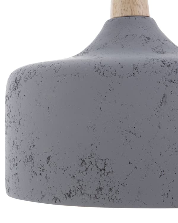 Pendel Lampe Grå Gips og Lyst Træ 114 x 24 cm Lille Rund Distressed Knitre Industriel Beton Effekt Skærm Moderne Køkken Stue Design Tilbehør