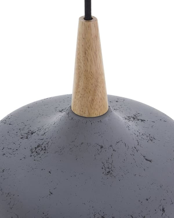 Pendel Lampe Grå Gips og Lyst Træ 114 x 24 cm Lille Rund Distressed Knitre Industriel Beton Effekt Skærm Moderne Køkken Stue Design Tilbehør