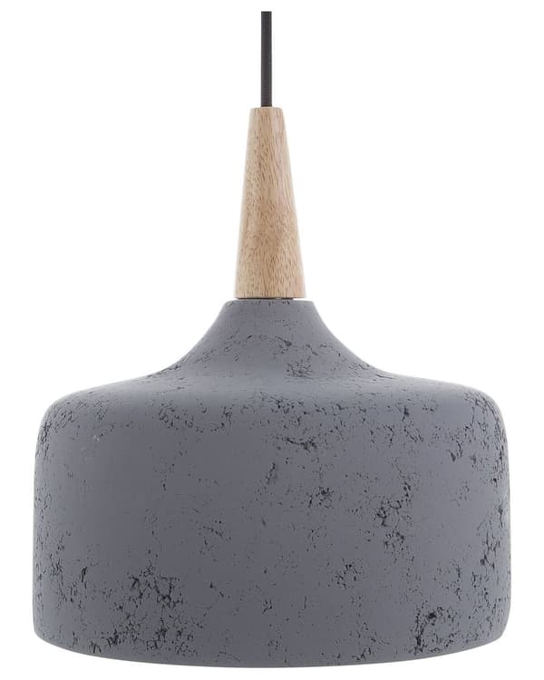 Pendel Lampe Grå Gips og Lyst Træ 114 x 24 cm Lille Rund Distressed Knitre Industriel Beton Effekt Skærm Moderne Køkken Stue Design Tilbehør