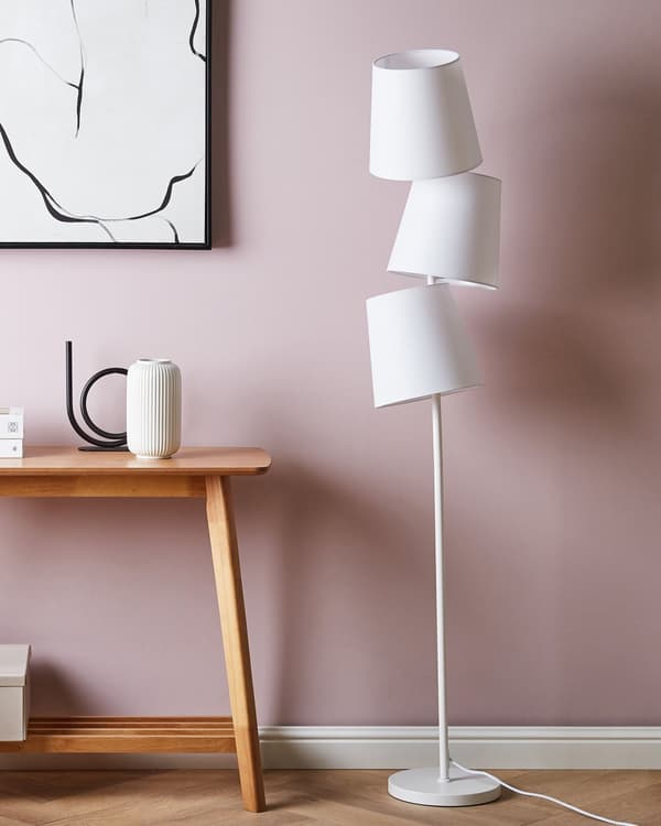 Gulvlampe Hvid Metal Stof Polyester 164 cm Moderne Standerlampe med 3 Cylinderformede Lampeskærme Design Belysning Retro Lampe til Gulv