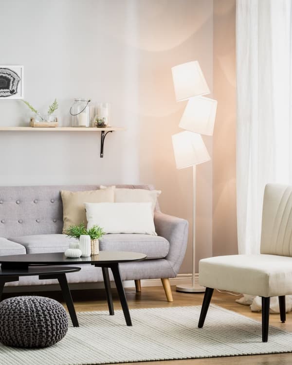 Gulvlampe Hvid Metal Stof Polyester 164 cm Moderne Standerlampe med 3 Cylinderformede Lampeskærme Design Belysning Retro Lampe til Gulv