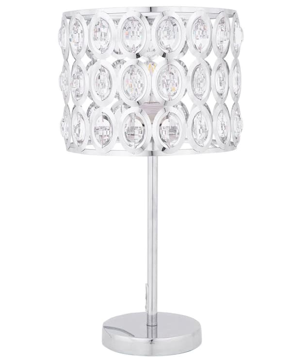 Bordlampe Sølv Metal 53H cm Krystal Trommeskærm Gennembrudt