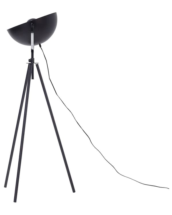 Gulvlampe Sort med Guld Metal 170 cm Stativsokkel Justerbar åben skærm Industrielt design