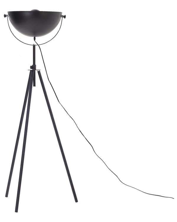 Gulvlampe Sort med Guld Metal 170 cm Stativsokkel Justerbar åben skærm Industrielt design