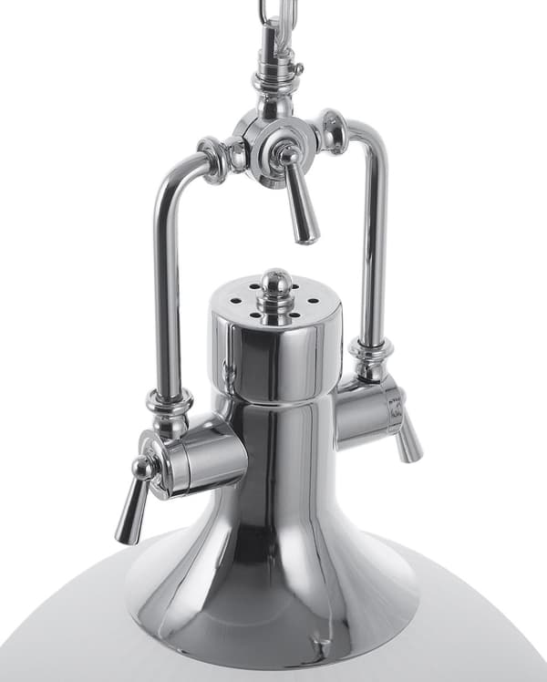 Pendel Lampe Hvid Sølv og Glas Metal ø 38 x 94 cm Dekorativ Hængelampe Industriel Moderne Spisebordslampe til Køkkenet Stue Design Tilbehør