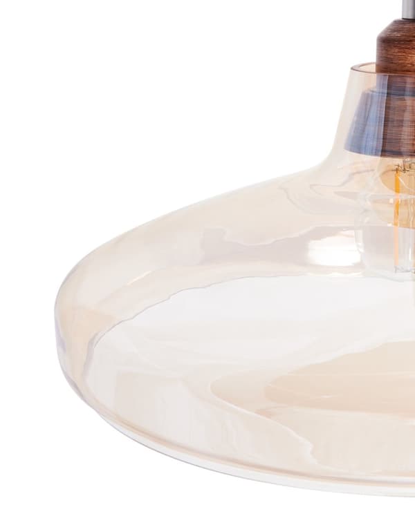 Pendel Lampe Guld Tonet Transparent Glas og Lyst Træ 129 x 38 cm Vintage Rund Skærm til Stuen Køkkenet Cafe Design Flot Lille Industriel Dekor
