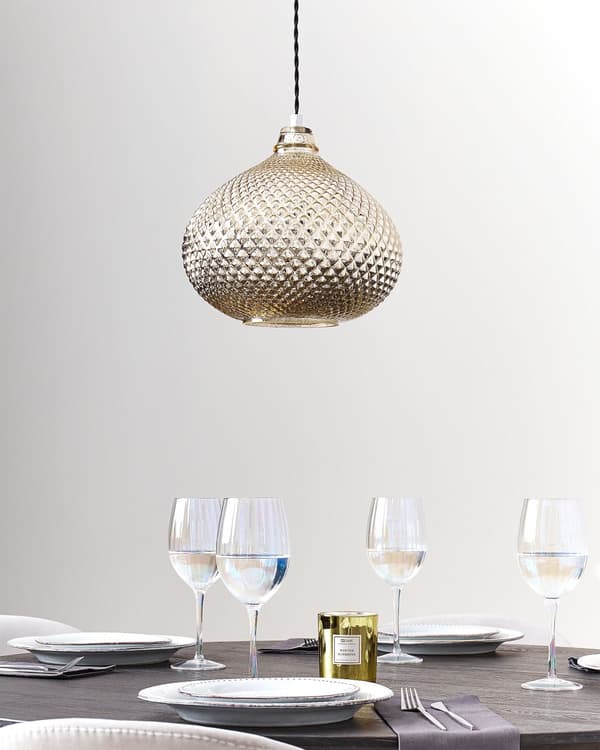 Loftslampe Guld Glas 88 cm Pendel Udskåret Skærm Ambient