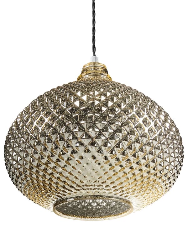 Loftslampe Guld Glas 88 cm Pendel Udskåret Skærm Ambient