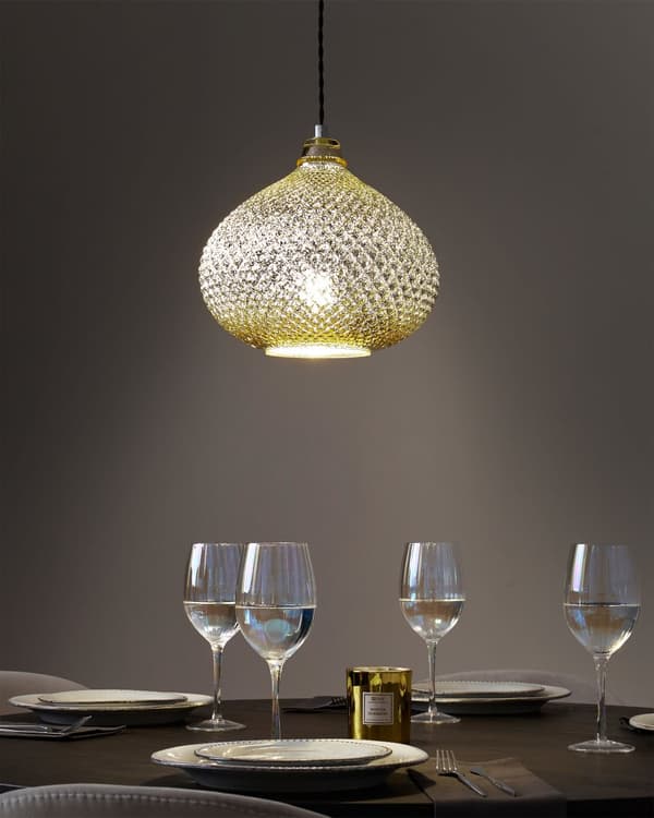 Loftslampe Guld Glas 88 cm Pendel Udskåret Skærm Ambient