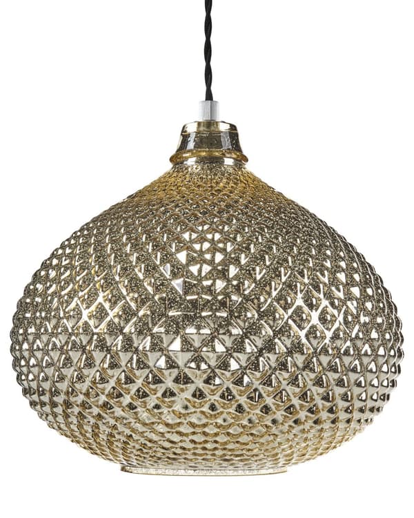 Loftslampe Guld Glas 88 cm Pendel Udskåret Skærm Ambient