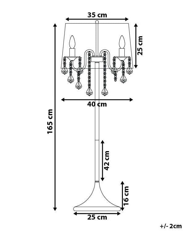 Gulvlampe Grå Polyamid og Metal ø 35 x 165 cm Dekorativ 3 Lyspærer Standerlampe Plisseret Skærm Glamourøst Krystaller Design Stue Soveværelse