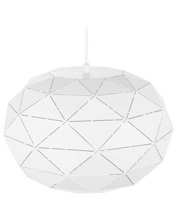 Pendel Lampe Hvid Metal ø 30 x 120 cm Rund Hængelampe Globus Lampeskærm Trapez Mønster Belysning Spisebordslampe Design Moderne Skandinavisk