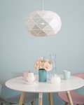 Miniatyrbillede 2 af 9: Pendel Lampe Hvid Metal ø 30 x 120 cm Rund Hængelampe Globus Lampeskærm Trapez Mønster Belysning Spisebordslampe Design Moderne Skandinavisk