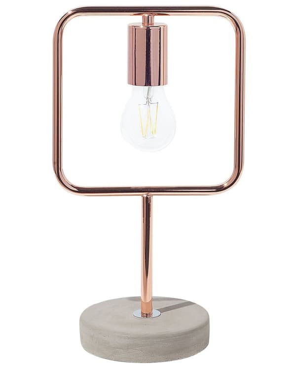 Bordlampe Kobber Metal Grå Beton Sokkel 37 x 21 cm Firkantet Lampeskærm Dekorativ Design Lampe Stue Kontor Belysning Høj Kvalitet Pigeværelse