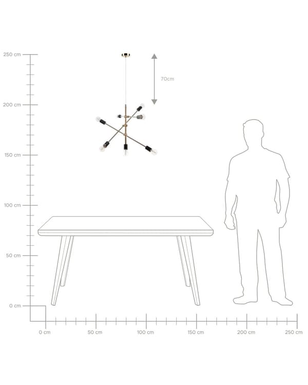 Pendel Lampe Messing Metal 126 cm Dekorativ 7 Armet Industrielt Sputnik Lampe Design uden Skærm Stue Over Spisebord Tilbehør Indretning Køkken