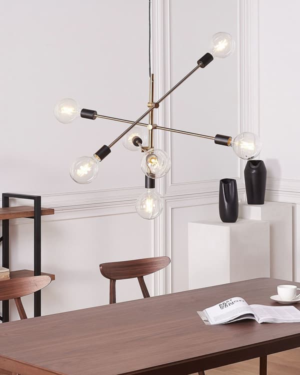 Pendel Lampe Messing Metal 126 cm Dekorativ 7 Armet Industrielt Sputnik Lampe Design uden Skærm Stue Over Spisebord Tilbehør Indretning Køkken