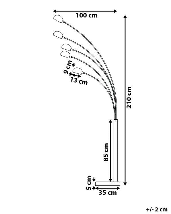 Gulvlampe Sølvfarve Forkromet Metal 210 cm Justerbar 5 lys