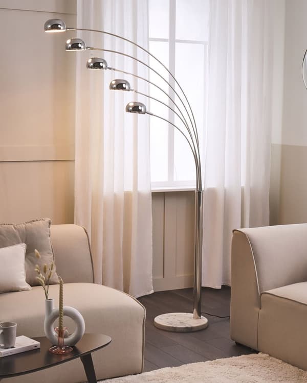 Gulvlampe Sølvfarve Forkromet Metal 210 cm Justerbar 5 lys