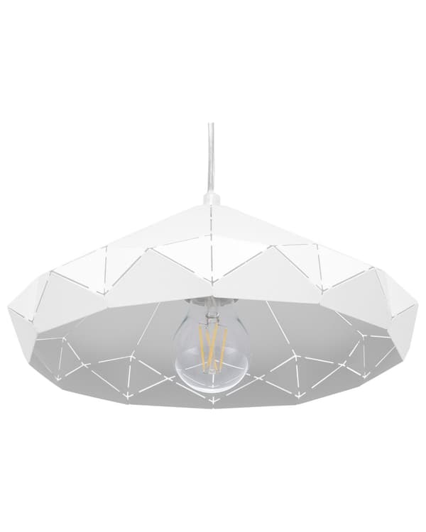 Loftlampe Hvidt Metal 112 cm med en Gennembrudt Geometrisk Lampeskærm