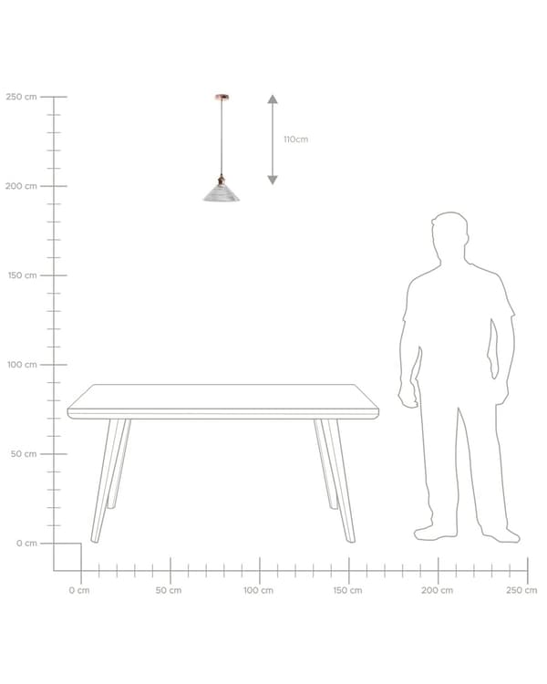 Pendel Lampe Kobber og Glas ø 25 x 129 cm Lille Hængelampe Industrielt Kegle Skærm til over Spisebord Køkken Indretning Design Retro Tilbehør