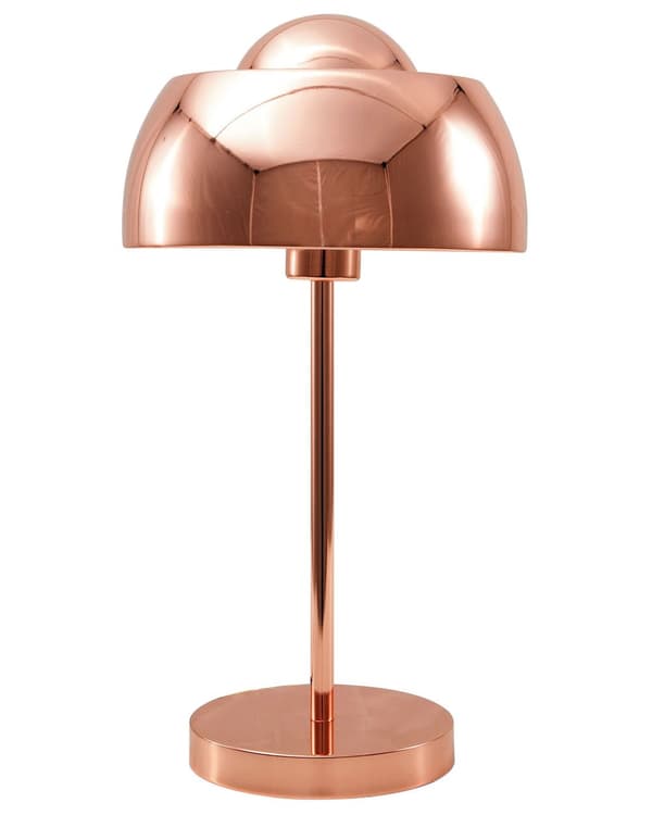 Bordlampe Sengelampe Lys Kobber Metal Rund Kuppelskærm