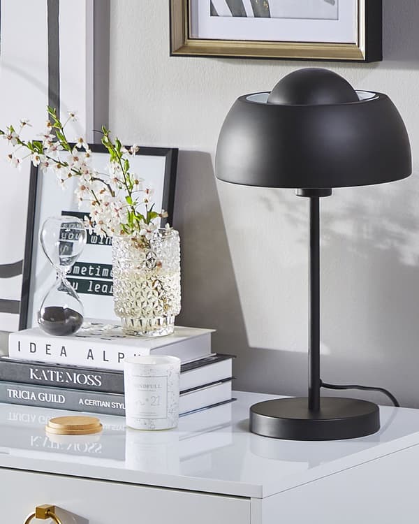 Bordlampe Sengelampe Lys Sort Metal Rund Kuppelskærm