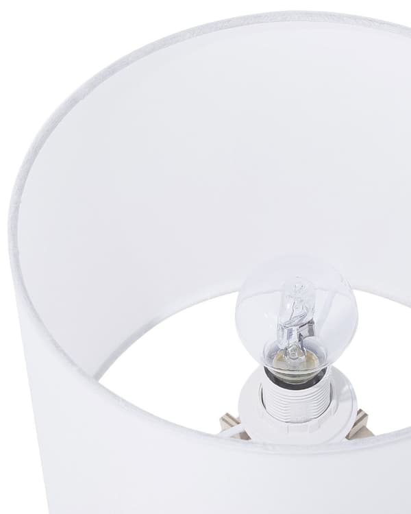 Bordlampe hvid krydsfiner og polybomuld 37x27x27 cm trommeformet skærm med beroligende lys af høj kvalitet stue design
