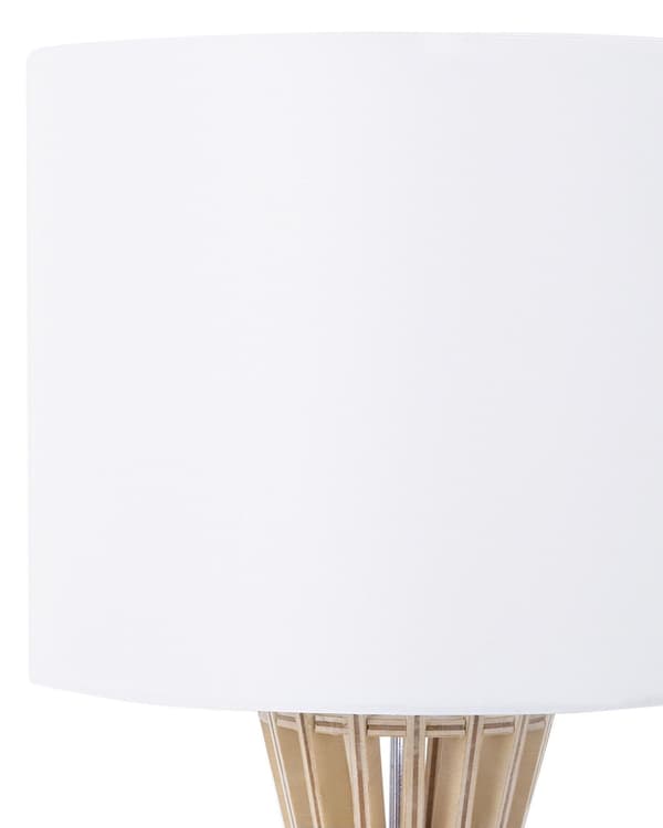 Bordlampe hvid krydsfiner og polybomuld 37x27x27 cm trommeformet skærm med beroligende lys af høj kvalitet stue design