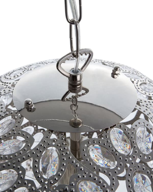 Loftslampe Sølv Metal 90 cm Pendel Blomsterskærm Krystaller Orientalsk Design