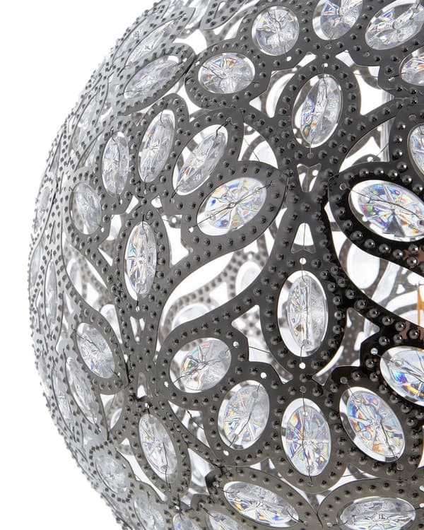 Loftslampe Sølv Metal 90 cm Pendel Blomsterskærm Krystaller Orientalsk Design